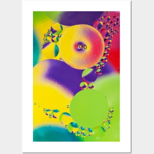 Colorful close up of oil drops in water Posters and Art